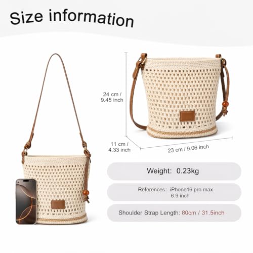 Bolso tejido a ganchillo para mujer, bolso de hombro bohemio para la playa con forro, ligero bolso tote para vacaciones de verano miniatura 5