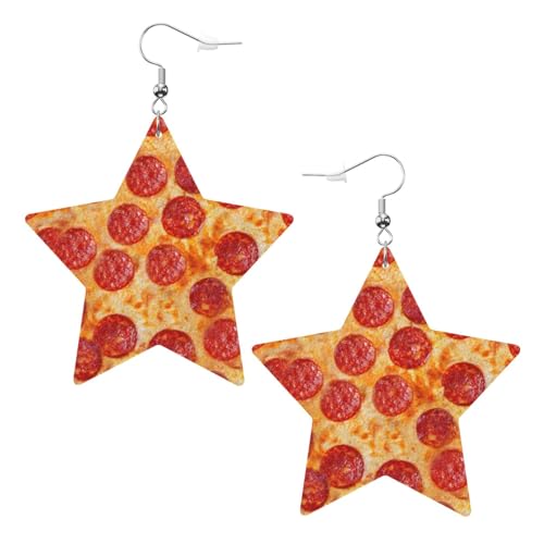 JOYXEONA Boucles d'oreilles pendantes en cuir imprimé pizza pepperoni en 3D pour femme, taille unique, Polychlorure de vinyle