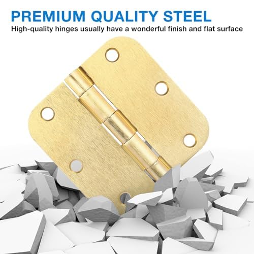 12 Pack Interior Door Hinges Brushed Brass 3.5 inch X 3-1/2" 5/8 Radius,3 ½"Satin Gold Round Standard Hinge for Single Doors DIY Assembly Bifold Table Hardware Kit House Accessories Home Eseentials by TDCHINGES - Image 6