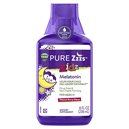Vicks PURE Zzzs Kidz, Melatonin Sleep Aid Liquid for Kids and Children, Natural Berry Flavor, Non-Habit Forming, Drug-free, 8 FL Oz