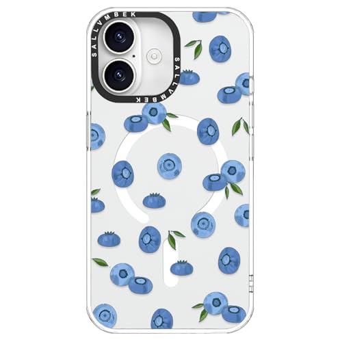 sallvmbek for iPhone 17 Case 6.3 inch,Compatible with MagSafe,Cute Design Blueberry Print Pattern,Magnetic Mag Safe Shockproof Protective Clear TPU Bumper Cases Cover for Women Girly