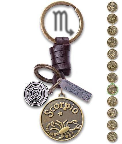 AuPra Llavero con signo de escorpión, regalo para mujeres y hombres, símbolo del zodiaco de Escorpio, llavero de cuero para el hogar, coche, llaves, horóscopos, regalo para mujer