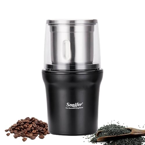 Moulin à épices électrique - 100 g - Puissance : 300 W - Récipient amovible en acier inoxydable pour moudre les grains de café, les noix, les épices, les...