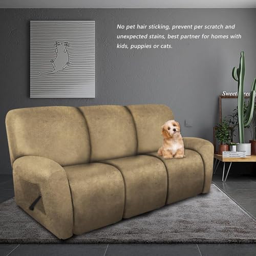 Image of molasofa Recliner Sofa Covers - 8 Pieces Stretch Leather Like Large Couch Covers for 3 Seats Reclining Slipcovers with Elastic Bottom (Mustard)