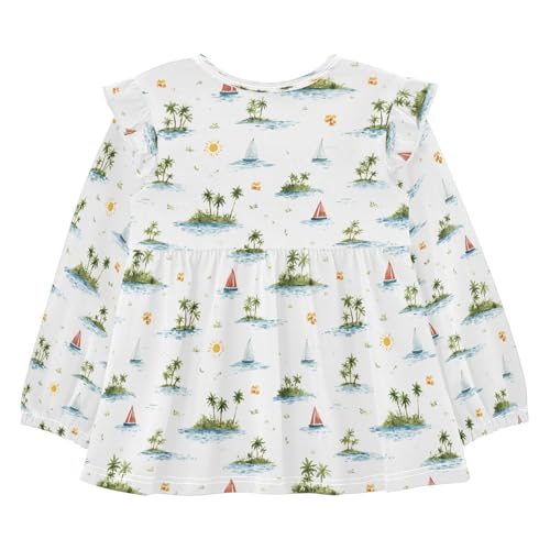 Palm Trees Sailboat Sun Girls Shirts Cotton Long Sleeve Ruffle Toddler Tee Tops2