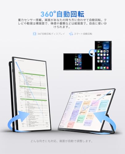 【無線・回転】VSPLIT ワイヤレスモバイルモニター 21.5インチ モバイルモニター ワイヤレスディスプレイ 10000mAhバッテリー内蔵 自動回転 縦横切替 U型スタンド一体型 VESA対応 1080P フルHD スピーカー iPhone/Android/Win/Mac/Switch/PS5対応