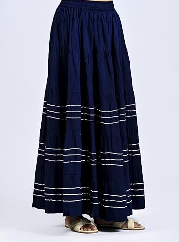 Image of Payal Creation Women's Rayon Flared Long Skirt with Gota Lace | Ethnic Maxi Skirt for Girls & Women | Festive Casual Flowy Comfortable Skirt | Free Size White Long Skirt