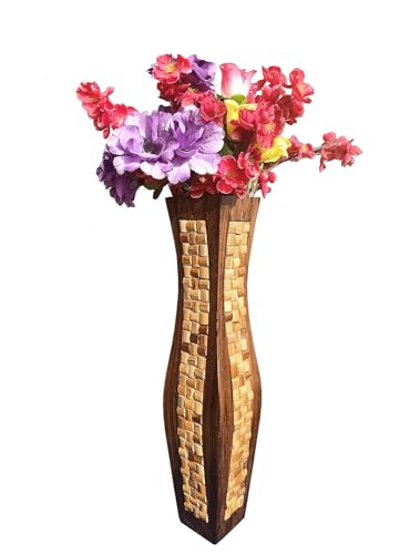 Vase à fleurs en bois matki marron au design carré petit modèle