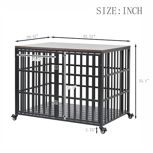 42″ Heavy Duty Dog Crate for Large Medium Small, Dog Kennel with 4 Lockable Wheels and 2 Locks, Decorative Pet House Wooden Cage Kennel Furniture Indoor Outdoor,Black 42″ Heavy Duty Dog Crate for Large Medium Small, Dog Kennel with 4 Lockable Wheels and 2 Locks, Decorative Pet House Wooden Cage Kennel Furniture Indoor Outdoor,Black