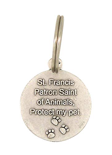 Silver Tone Base Metal Catholic Saint Francis Of Assisi Patron Saint Of Animals Protect My Pet Medal Pendant Charm On Split Ring For Dog Or Cat Collars, 1 3/4 Inch (Long) #TOP2
