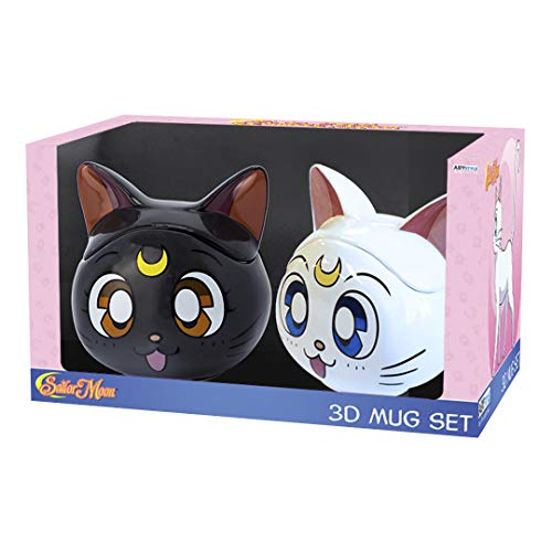 ABYSTYLE Sailor Moon Luna & Artemis 3D Ceramic Coffee Tea Mugs 11.5 Oz. Gift Set Anime Manga...