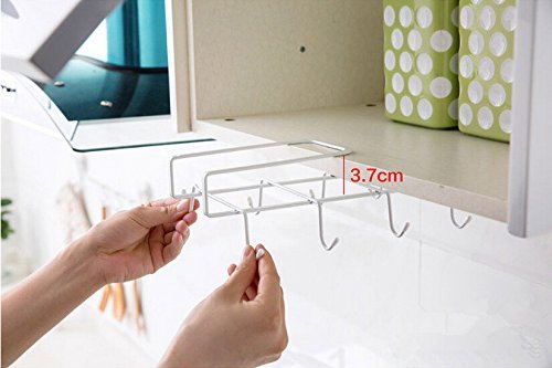 Fangfang 8 Hooks Mug Holders Under Shelf Cup Storage Rack Wine Glasses Drying Holder Rack Cabinet Hanging Organizer Rack Home Storage Hooks (White) #TOP3