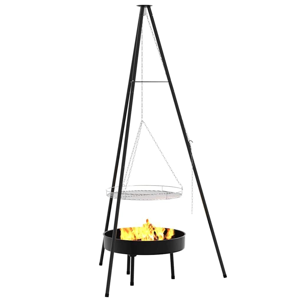 Lagerfeuer Stativ 3 pcs Schwarz Stahl, tragbares Outdoor Kochgerät, 92x92x171,5 cm, robustes Haushaltsgerät für Camping und Garten, vielseitiges Küchenzubehör für Kochen und Backen
