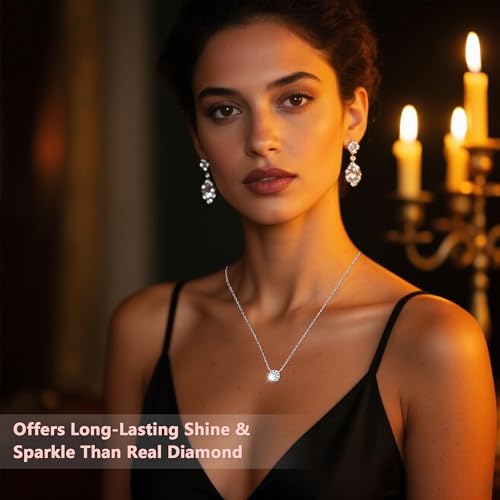 Moissanite Necklace for Women (1-3Ct) – Round Solitaire Pendant on 18K White Gold-Plated Sterling Silver Chain, 16+1+1″ Adjustable – Elegant Prom/Gift for Her2