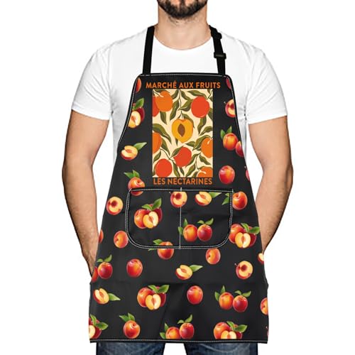 LEVLO Nectarine Gift MarchÃ© Aux Fruits Les Nectarines Kitchen Apron Women Nectarine Peach Themed Gift (NECTARINES)