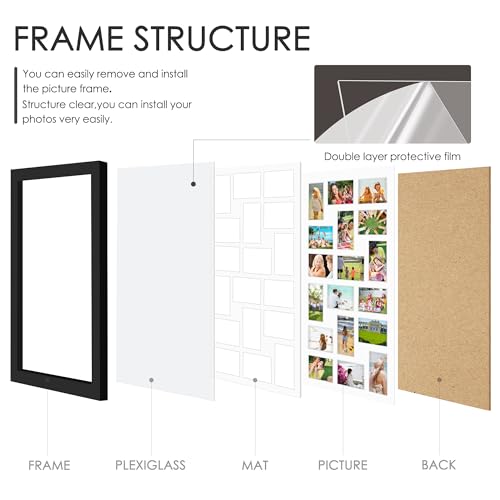 Image of DUENPY 18x30 Picture Frame 4x6 Collage Picture Frame Displays Eighteen 4x6 inch Photos Collage Wall Decor Wall Hanging Black