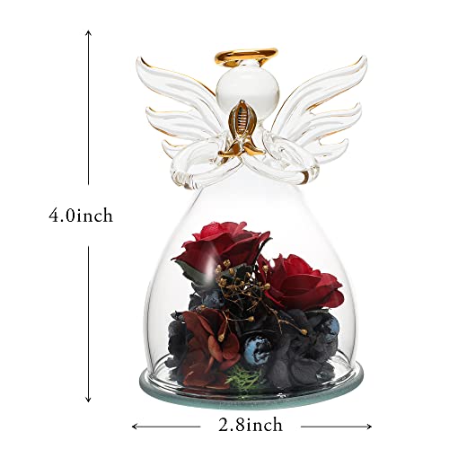 Mothers Day For Women Gifts For Mom Gifts Valentines Day Gifts For Girlfriends Gifts For Wives Gift Cards Birthdays Holidays Anniversaries Simulated Flowers Roses Hydrangeas Glass Angels(Red) #TOP1