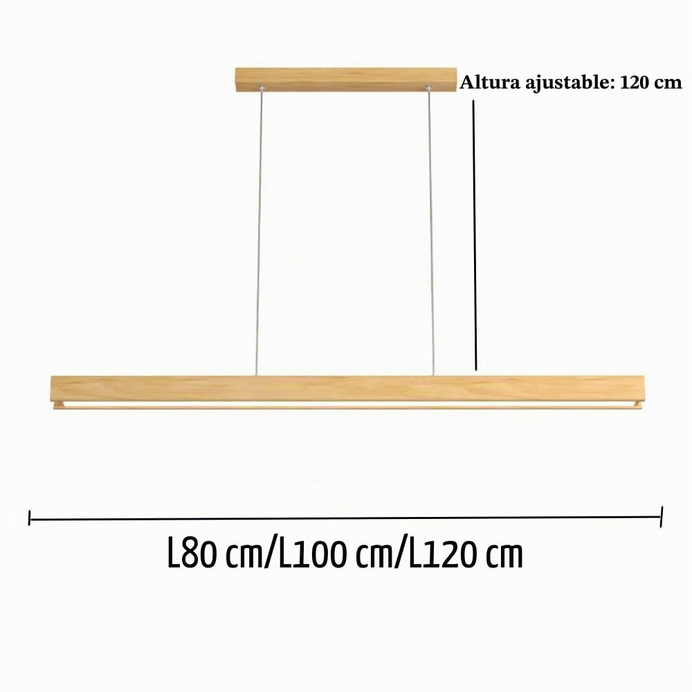 Moderno LED Lámpara Colgante de Madera Dimmable para Mesa de Comedor - Diseñador Lineal Altura Ajustable - Araña para Cocina Oficina