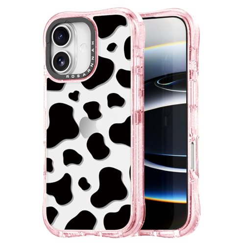 Coque iPhone antichoc 6,1 pouces à motif vache rose pailleté