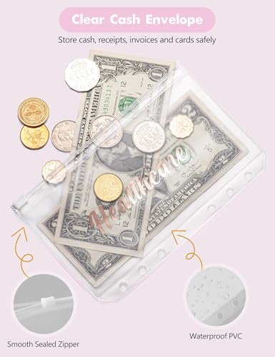Image of A6 Budget Binder for Money Saving, PU Leather Budget Planner with 8 Cash Envelopes, Budget Sheets & Rose Gold Category Stickers, Money Organizer for Cash (Pink Cherry)