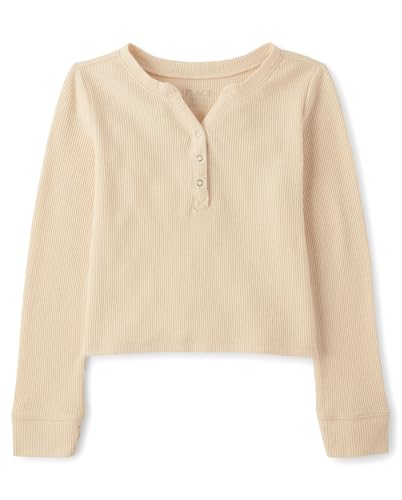The Children's Place,Girls,Basic Long Sleeve Thermal Henley Tops,Frappe,XX-Large