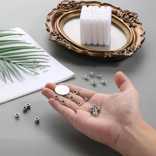 100 PCS Silver Spacer Beads, 4mm/0.16in Large Hole Bead for Bracelet, Large Round Spacer Beads with Retro Pattern for Necklace, DIY Craft, Jewelry Making Supplies - Image 3