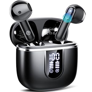 Wireless Earbuds, 2025 Bluetooth 5.4 Headphones in Ear Buds 3D Bass Stereo, 40H Ultralight Bluetooth Earbuds with 4 ENC Noise Cancelling Mic, USB-C LED, IP7 Waterproof Earphones for Android iOS Pad