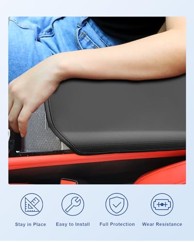 Image of CDEFG for 2024 2025 2026 Chevy Blazer EV Center Console Cover for 2024 2025 2026 Chevrolet Blazer EV LT /RS Accessories Armrest Cover Blazer EV Middle Console Pad Arm Rest Cushion (Black Leather)