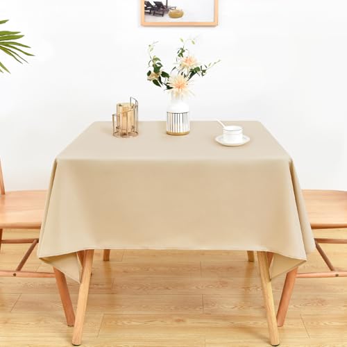 Wolkemer 2 Pack 54x54 Inch Square Tablecloth, Washable and Reusable Polyester Fabric Table Cloth, Solid Beige Table Cover for Dining, Wedding, Holiday Party Banquet Tabletop Decoration by Wolkemer - Used condition - Image 9