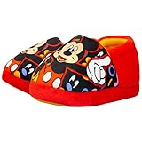 Offiziell lizenziertes Disney-Merchandise. Rote Hausschuhe für Kinder mit buntem Mickey-Mouse-Print auf der Vorderseite