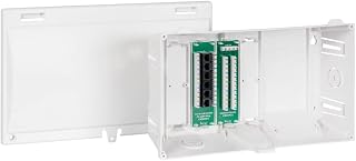 ICC 8” Plastic Structured Wiring Enclosure with Cover, Media Enclosure with CAT5e 6-Port PoE++ and 1x6 Bridged Telephone Modules, Cable Management Box, UL Listed, ICRDSMMAW8