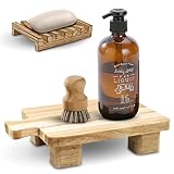 Decorative Wood Riser Pedestal Stand for Display and a Small Wood Soap Tray for Kitchen and Bathroom