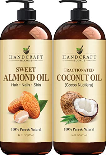 Handcraft Sweet Almond Oil and Fractionated Coconut Oil â 100% Pure and Natural Oils â Premium Therapeutic Grade Carrier Oil for Aromatherapy, Massage, Moisturizing Skin and Hair â 16 fl. Oz