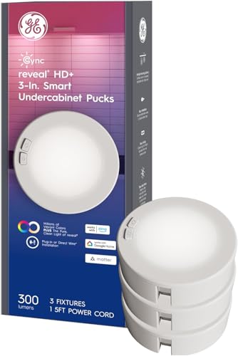 GE Cync Reveal HD+ Smart Undercabinet Puck Light Fixtures, Color Changing Undercab Puck Lights...