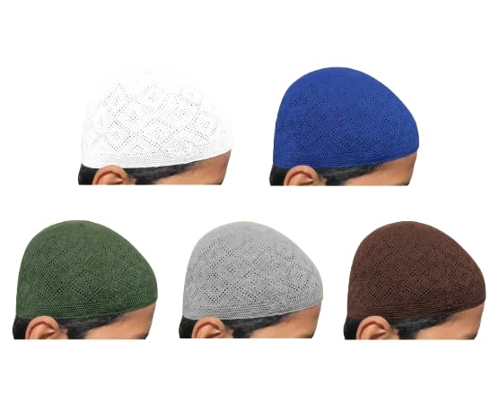 Image of Crochet Islamic Namaz Topi, Lightweight and Breathable, Comfortable Stretch Fit, 5 Colours Combo Pack Random Color(As per Availability)