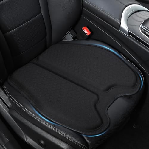 Binsheo Soft Thin Gel Seat Cushion for Car Seat, Office Chair, Wheelchair, Stadium - Non-Slip Car Seat Cushions with 1 Inch Gel - Sciatica & Tailbone Pain Relief (Black)