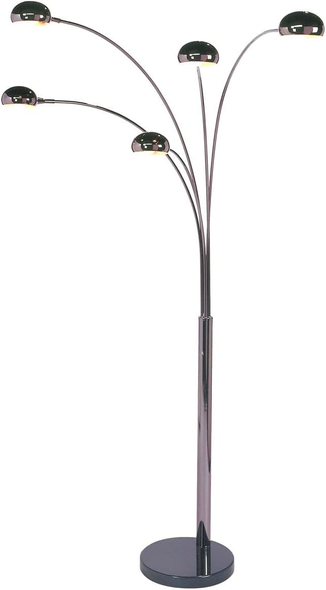 Mushroom 5 Light Arc Floor Lamp - Black Nickel, Dimmer switch, Marble base