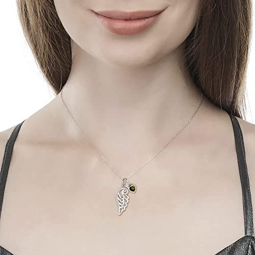 Birthstone Wing Necklace 925 Sterling Silver Guardian Angel Wing Feather Pendant Necklace Jewelry Gift for Women4