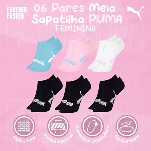 PUMA Kit 6 Pares Meia Invisível Sapatilha Adulto Feminina, 993-995, 34-39