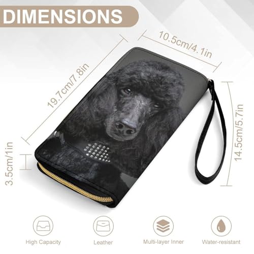 Adorable Black Poodle Leather Wallet Card Holder Purse Clutch Phone Pocket Credit Card Holder with Wristlet Strap2
