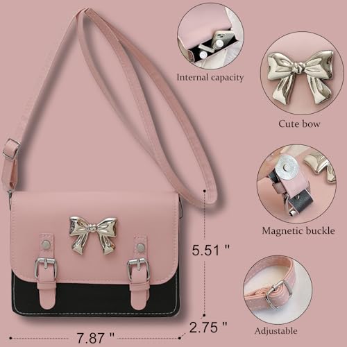 Crossbody Bag for Girls，Small Square Shoulder Bag with Bow Accent Handbags Cross Body Purses2