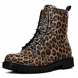 Maimeili Bottines Léopard Femme Décontractées Quotidiennes Élégantes Colorées à Plateforme Lacets Cuir Bottes Combat Fête Halloween Noël
