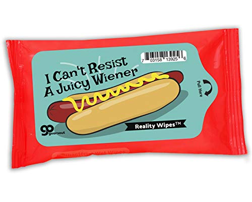 I Can't Resist A Juicy Wiener Wet Wipes - Funny Hot Dog Moist Wipes for Friends, Novelty, Made in The USA, Travel Size