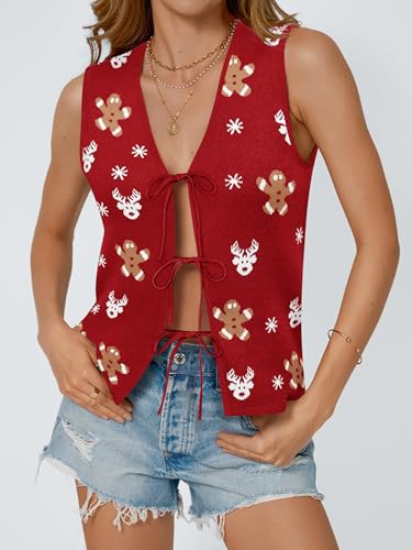 Image of COCCKO Womens Summer Tops Vacation Beach Outfits Cute Tie Front Crochet Vest Knit Sleeveless Sweaters