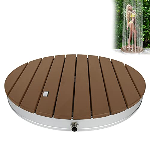 UISEBRT Gartendusche Außendusche aus WPC und Aluminium - Mobile Bodendusche Solardusche Campingdusche - Fontänenhöhe bis 4m einstellbar - für Pool Garten Terrasse (Rund - Braun)