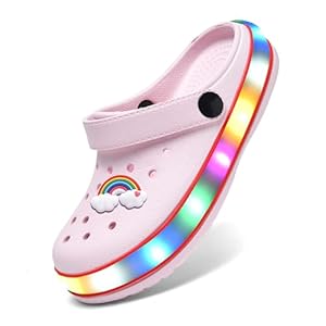 XPKWS Kids’ Clogs LED Garden Shoes Boys Girls Mules Light up Sandals Slip on Lightweight Non-Slip