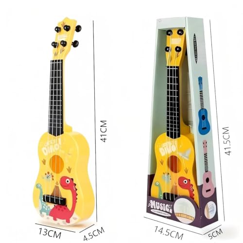 Gitarre für Kinder, 42cm Kindergitarre, Musikspielzeug Ukulele Instrument, Stimmbare Nylonsaiten, Kindergitarre Musikinstrumente, Mit 4 Verstellbaren Saiten und Plektren, für Kinder (Gelb)