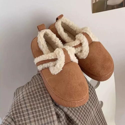 Winter Warm Fleece-Lined Flat Heel Ankle Booties for Women, Anti-Slip Fashion Fuzzy Plush Slipper Shoes4