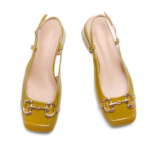 Image of Slingback Mary Jane Heels for Women Low Block Heel Closed Square Toe Pump Shoes Heels Classic Daily Office Dressy Shoes