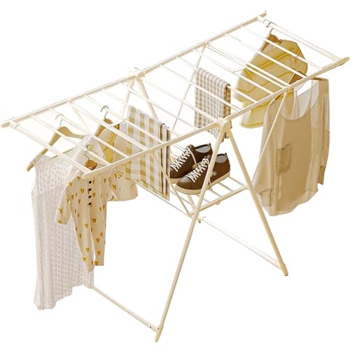 SRHIMEOS Stendibiancheria da Pavimento Pieghevole Portatile 1.54m, Stendino in Acciaio Inossidabile con Ali Ad Altezza Regolabile, Stendibiancheria a 2 Livelli, Stendino Esterno Grande